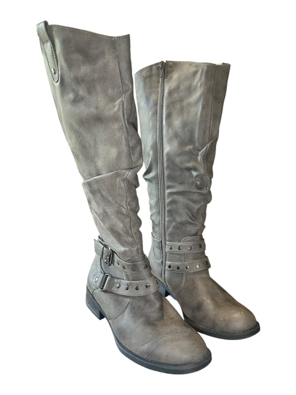 White Mountain Over-the-Knee Buckled Riding Boots - Gray